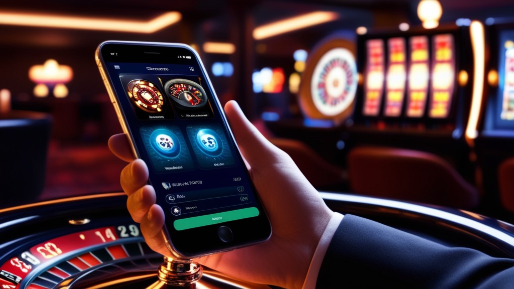 Smartphone met de Mad Casino App in een donkere casino-omgeving
