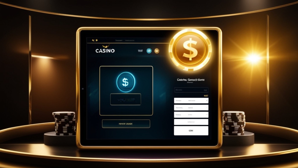 Voucher en bonuscode op een donker casino scherm bij de cashier
