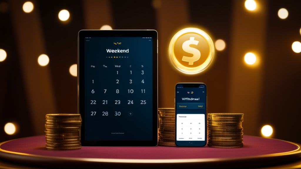 Weekenduitbetaling met kalender en goedgekeurde opname in een donkere casino-omgeving