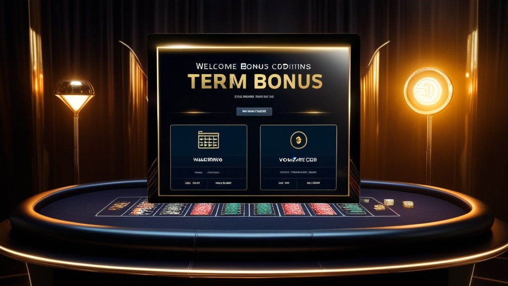 Welkomstbonus met voorwaarden en code op een donkere casinotafel